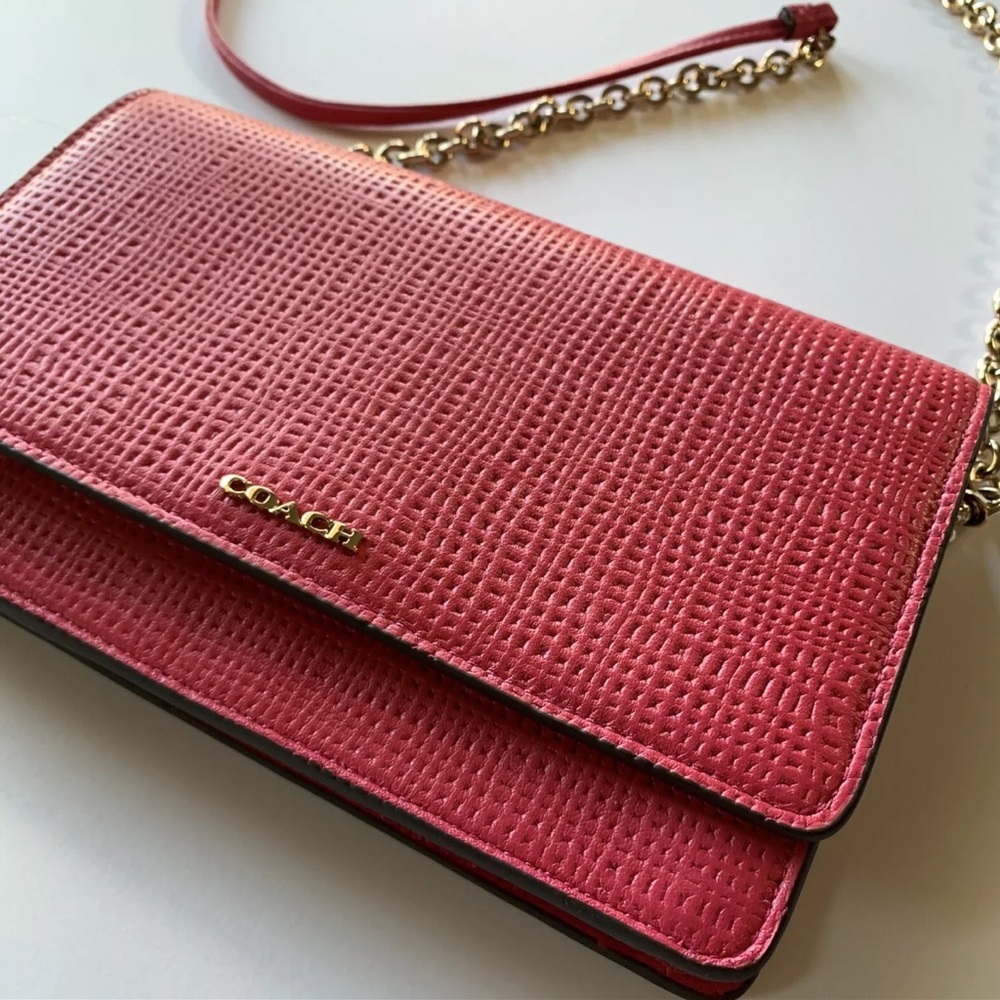 COACH PINK RUBY MADISON EMBOSSED LEATHER CROSSBODY BAG